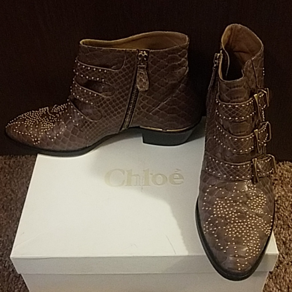 Chloe Susanna Brown Python Booties